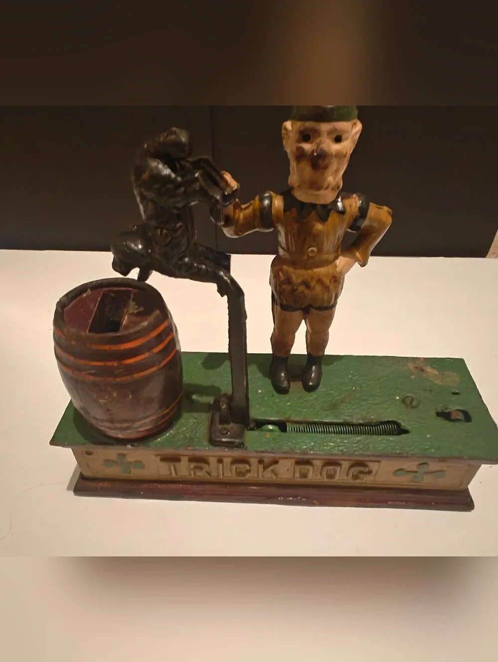 Cast Iron Trick Dog Circus Clown Mechanical Coin Bank Antique No Hoop Working